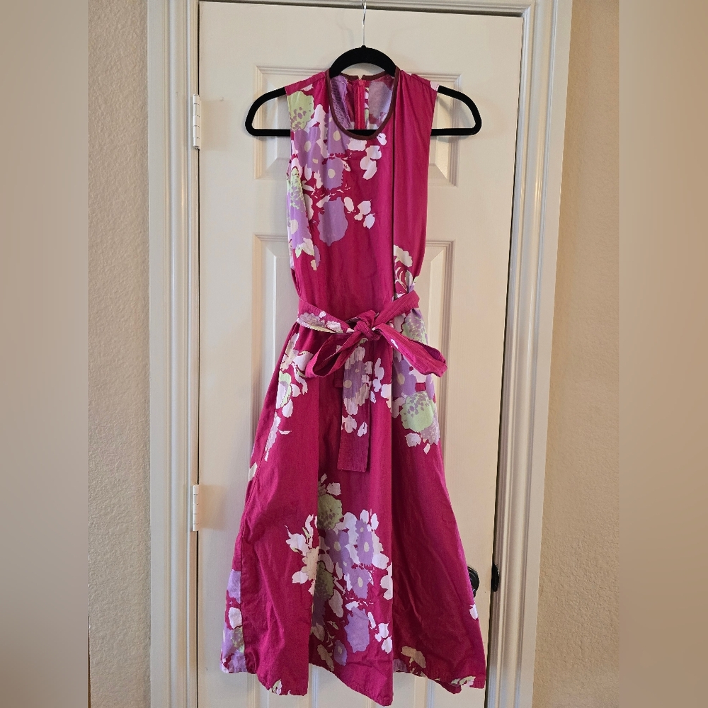 Yvonne S SS/19 Collection Pink Floral Cotton Midi Dress XS